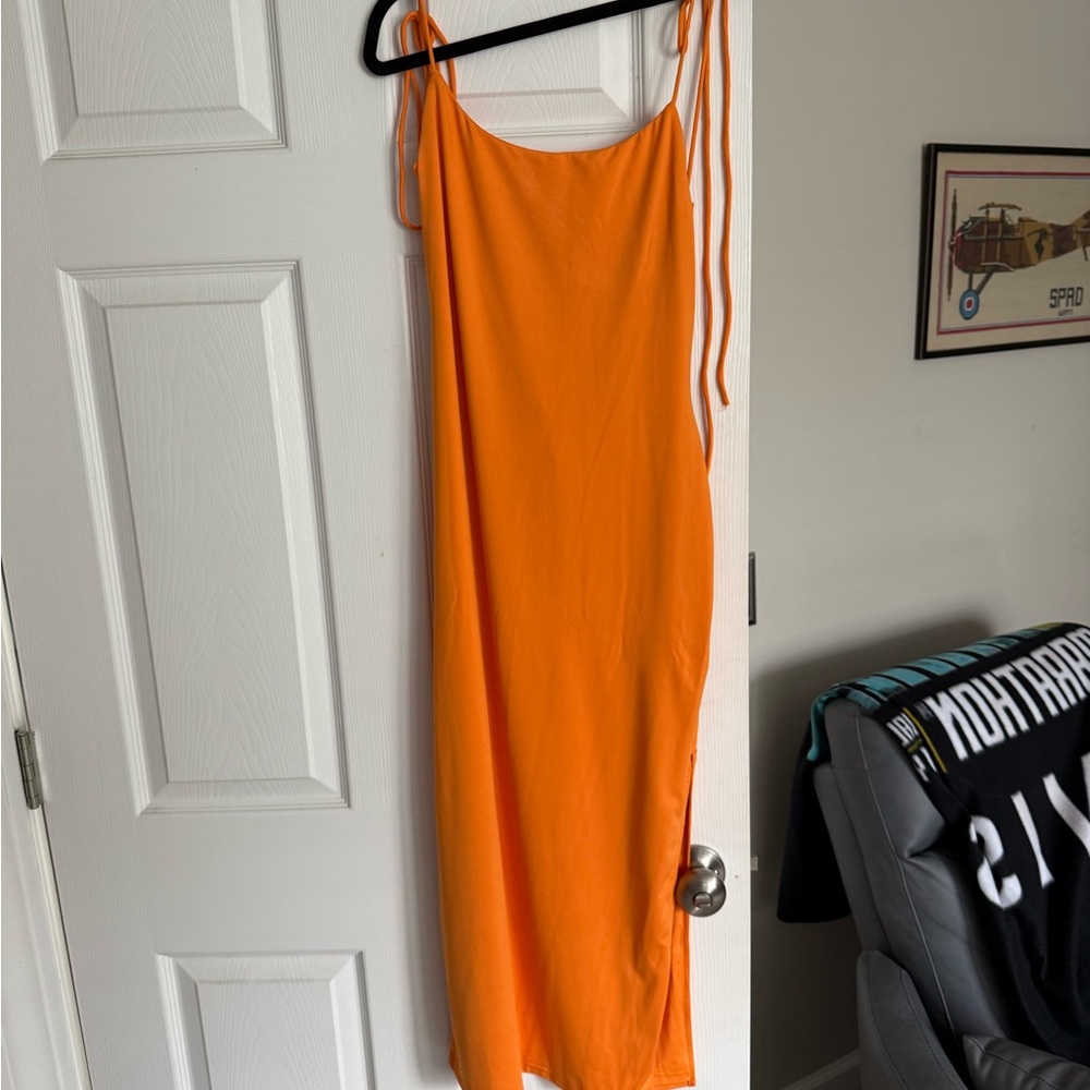 Vibrant Orange Midi Dress